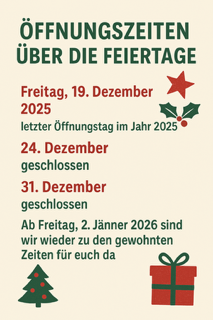 Öffnungszeiten Weihnachtsfeiertage